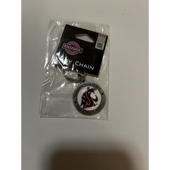 Washington State Cougars Keychain Car Key Metal Silver Chain Ring NEW - Picture 2 of 5